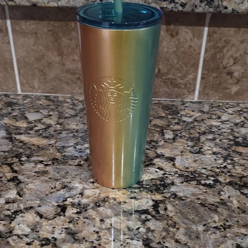 Starbucks Multicolor Gradient Plastic Tumbler 16 oz Drink Through Lid with Straw